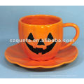 Tasse et soucoupe décoratives en céramique de citrouille de thème d&#39;Halloween